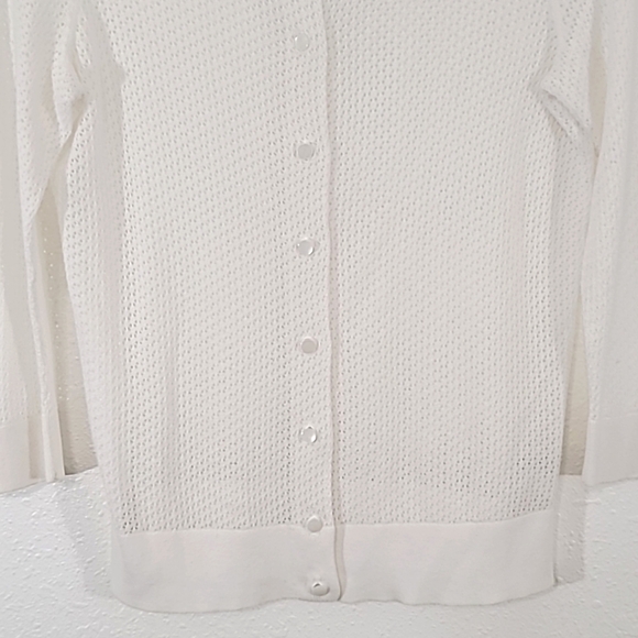 TALBOTS Lightweight Open Weave 100% Pima Cotton White Long Sleeve Sweater, MP - Picture 3 of 6